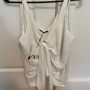 Zara White Linen Front Tie Tank Top